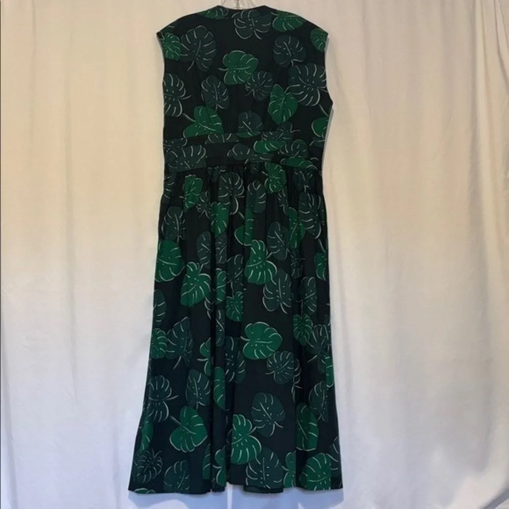 Kate Spade Monstera‎ Leaves Poplin Bow Midi Dress size 14